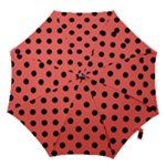 Polka Dots - Black on Pastel Red Hook Handle Umbrella (Small)