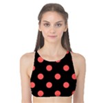 Polka Dots - Pastel Red on Black Tank Bikini Top