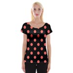 Polka Dots - Pastel Red on Black Women s Cap Sleeve Top