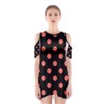Polka Dots - Pastel Red on Black Women s Cutout Shoulder Dress