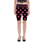 Polka Dots - Pastel Red on Black Yoga Cropped Leggings