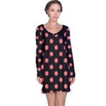 Polka Dots - Pastel Red on Black Long Sleeve Nightdress