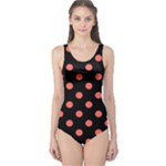 Polka Dots - Pastel Red on Black One Piece Swimsuit