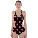 Polka Dots - Pastel Red on Black Cut-Out One Piece Swimsuit