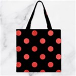 Polka Dots - Pastel Red on Black Zipper Grocery Tote Bag
