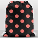 Polka Dots - Pastel Red on Black Drawstring Bag (Large)