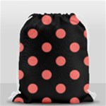 Polka Dots - Pastel Red on Black Drawstring Bag (Small)