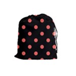 Polka Dots - Pastel Red on Black Drawstring Pouch (L)