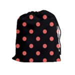Polka Dots - Pastel Red on Black Drawstring Pouch (XL)