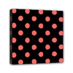 Polka Dots - Pastel Red on Black Mini Canvas 6  x 6  (Stretched)