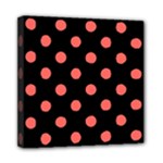 Polka Dots - Pastel Red on Black Mini Canvas 8  x 8  (Stretched)