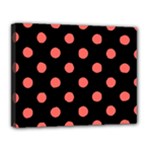 Polka Dots - Pastel Red on Black Canvas 14  x 11  (Stretched)