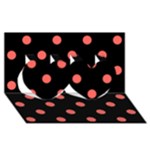 Polka Dots - Pastel Red on Black Twin Hearts 3D Greeting Card (8x4)