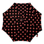 Polka Dots - Pastel Red on Black Hook Handle Umbrella (Large)