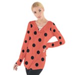 Polka Dots - Black on Tomato Red Women s Tie Up Tee