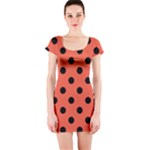 Polka Dots - Black on Tomato Red Short Sleeve Bodycon Dress