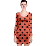 Polka Dots - Black on Tomato Red Long Sleeve Bodycon Dress