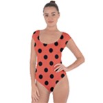 Polka Dots - Black on Tomato Red Short Sleeve Leotard (Ladies)