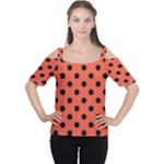 Polka Dots - Black on Tomato Red Women s Cutout Shoulder Tee