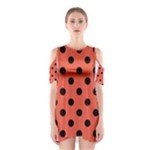 Polka Dots - Black on Tomato Red Women s Cutout Shoulder Dress