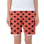 Polka Dots - Black on Tomato Red Women s Basketball Shorts
