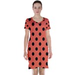 Polka Dots - Black on Tomato Red Short Sleeve Nightdress