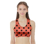 Polka Dots - Black on Tomato Red Women s Sports Bra with Border