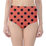 Polka Dots - Black on Tomato Red High-Waist Bikini Bottoms