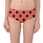 Polka Dots - Black on Tomato Red Mid-Waist Bikini Bottoms