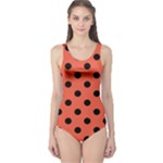 Polka Dots - Black on Tomato Red One Piece Swimsuit