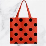Polka Dots - Black on Tomato Red Zipper Grocery Tote Bag