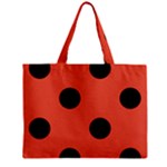 Polka Dots - Black on Tomato Red Zipper Mini Tote Bag