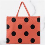 Polka Dots - Black on Tomato Red Zipper Large Tote Bag