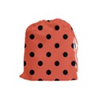 Polka Dots - Black on Tomato Red Drawstring Pouch (L)