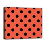 Polka Dots - Black on Tomato Red Deluxe Canvas 20  x 16  (Stretched)