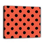 Polka Dots - Black on Tomato Red Deluxe Canvas 24  x 20  (Stretched)