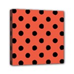 Polka Dots - Black on Tomato Red Mini Canvas 6  x 6  (Stretched)