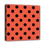 Polka Dots - Black on Tomato Red Mini Canvas 8  x 8  (Stretched)