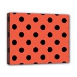 Polka Dots - Black on Tomato Red Canvas 10  x 8  (Stretched)