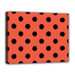 Polka Dots - Black on Tomato Red Canvas 14  x 11  (Stretched)