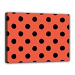 Polka Dots - Black on Tomato Red Canvas 16  x 12  (Stretched)