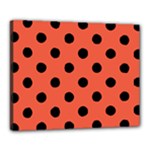 Polka Dots - Black on Tomato Red Canvas 20  x 16  (Stretched)