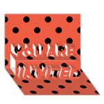 Polka Dots - Black on Tomato Red YOU ARE INVITED 3D Greeting Card (7x5)