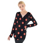 Polka Dots - Tomato Red on Black Women s Tie Up Tee