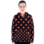 Polka Dots - Tomato Red on Black Women s Zipper Hoodie
