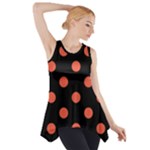 Polka Dots - Tomato Red on Black Side Drop Tank Tunic