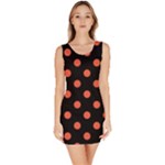 Polka Dots - Tomato Red on Black Bodycon Dress