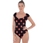 Polka Dots - Tomato Red on Black Short Sleeve Leotard (Ladies)