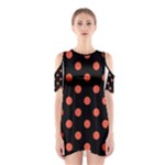 Polka Dots - Tomato Red on Black Women s Cutout Shoulder Dress