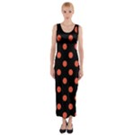 Polka Dots - Tomato Red on Black Fitted Maxi Dress